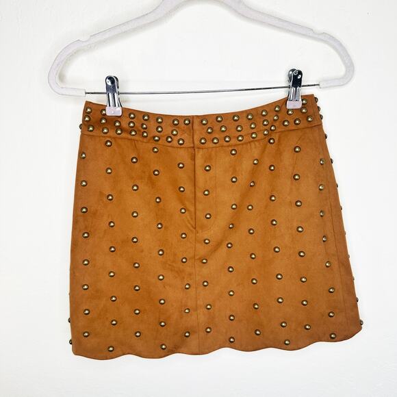 NWT Anthropologie Mare Mare Faux Suede Rivet Trim Studded Mini Skirt Small - Picture 3 of 13